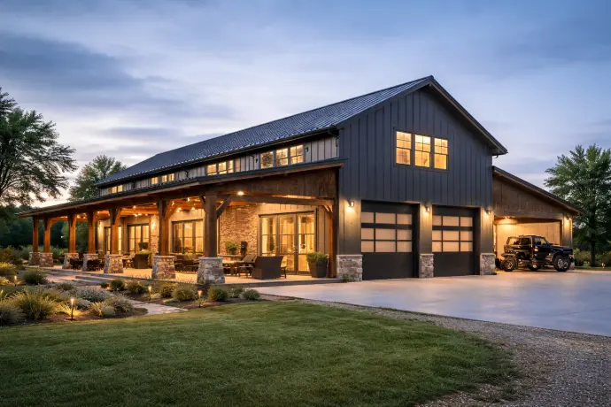 A hybrid of residential living and utility space, barndominiums are ideal for owner-builders who want durability, open spans, and lower construction complexity.