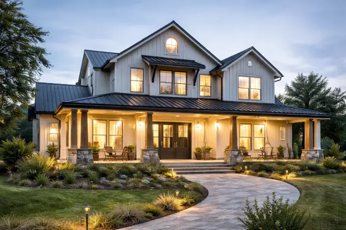 Clean lines, simple roof forms, and practical layouts make this one of the strongest sellers nationwide. It balances traditional comfort with modern efficiency and works equally well on rural land or suburban lots.