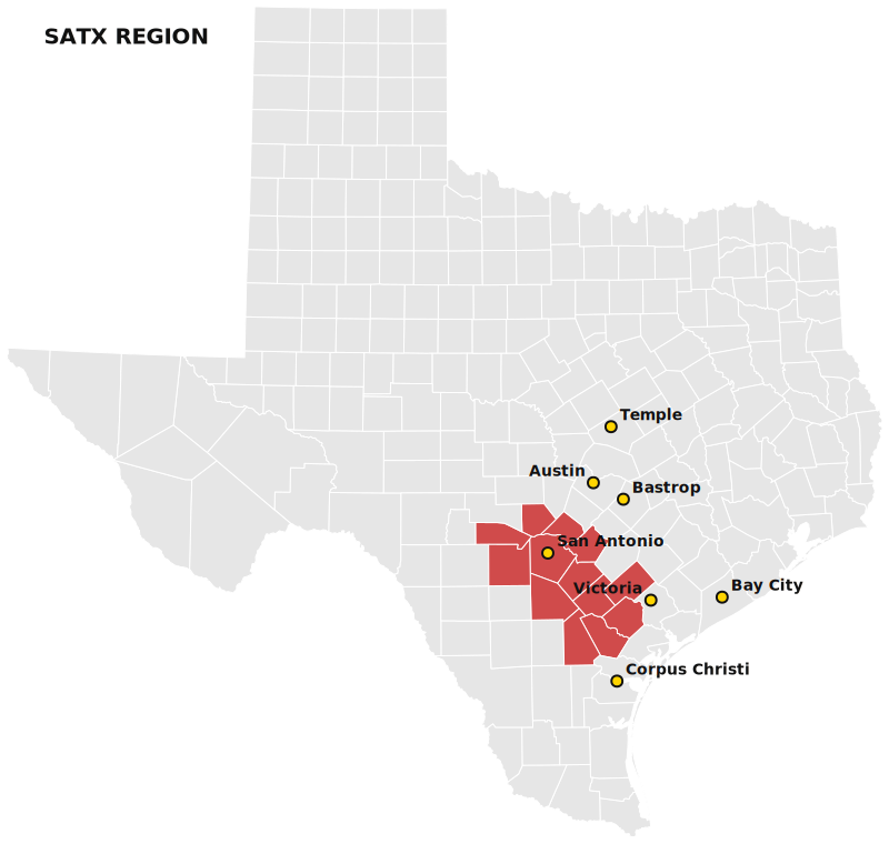 SATX coverage counties map