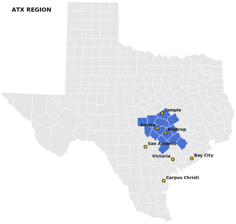 ATX coverage counties map