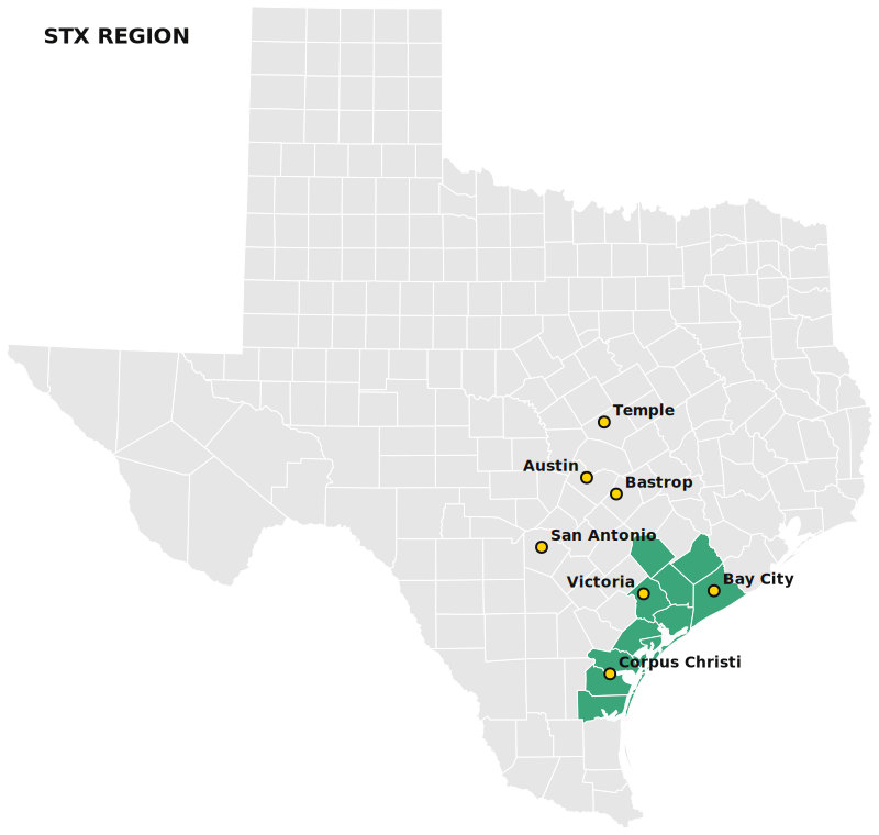 STX coverage counties map